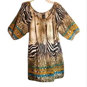 Bay Studio women's XL geometric print scoop neck pullover sequins top. 4050